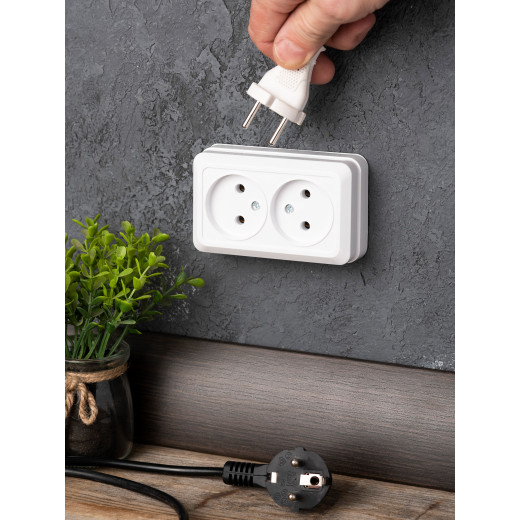 Рим Розетка 2-местная 10А без заземления белая EKF