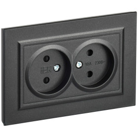 IEK BRITE Черный Розетка 2-я без з/к с з/ш 10А в сборе РСш12-2-БрЧ