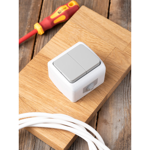 Мурманск Выключатель 2-клавишный 10А IP54 серый EKF