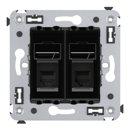 Телефонная розетка RJ-12 в стену двойная, Avanti, черный квадрат