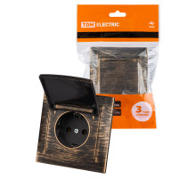 TDM Розетка 2П+З 16А 250В IP44 с крышкой старинная бронза 