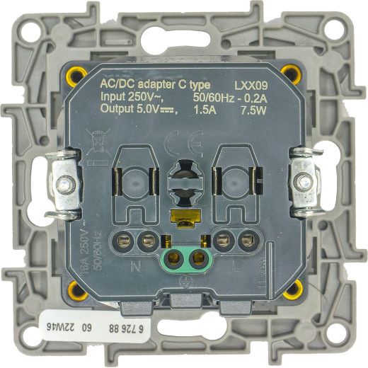 Розетка с заземлением с USB тип C - Legrand Etika - со шторками 16А 250В 1500мА 7,5Вт безвинтовые зажимы - антрацит