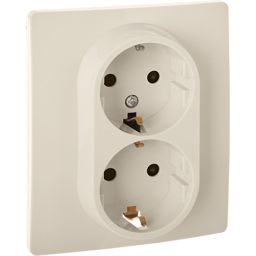 Розетка двойная с заземлением - Legrand/Daccord Inspiria - со шторками в сборе 16А 250В винтовые зажимы - слоновая кость