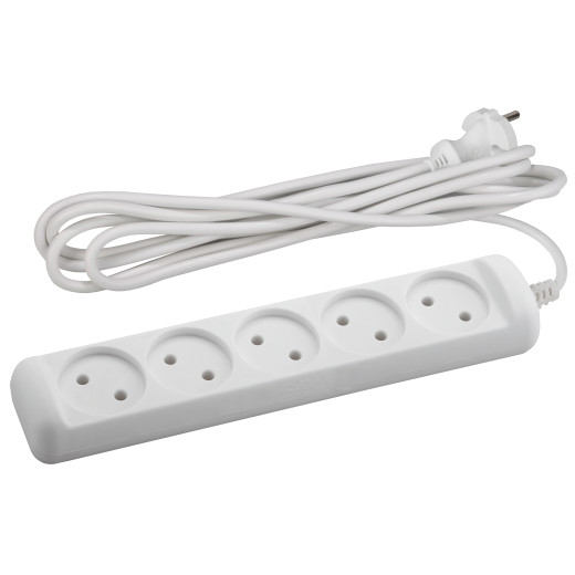 Удлинитель электрический ЭРА  U-5-3m-2x1 без заземления 5 розеток 3м ПВС 2x1мм2 10А