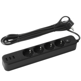 ЭРА Сетевой фильтр USF-4es-1,5m-3xUSBA-B с базовой защитой с заземлением с выключателем 4 розетки+3xUSBA 3,1A 1,5м 10А