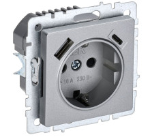 IEK BRITE BASE Алюминий Розетка с з/к/ш 16А с USB A+C 18Вт РЮш11-1-БрА