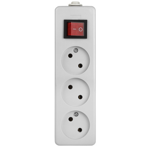 Колодка ЭРА K-3s 3 розетки без зазeмления с выключателем белая