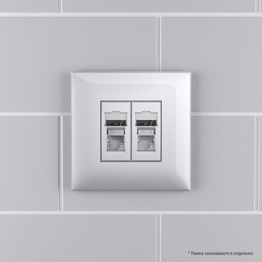 Компьютерная розетка RJ-45 в стену, кат.5e двойная экранированная, Avanti, закаленная сталь
