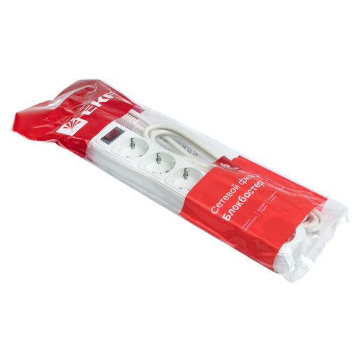 Сетевой фильтр 6*3м 16А/3,2кВт с выкл. c/з ПВС 3x1,0 Блокбастер XL EKF PROxima