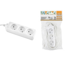 TDM Удлинитель 3 гнезда, 3 метра, б/з, 6 А, 1380 Вт, белый, НАРОДНЫЙ У-31011
