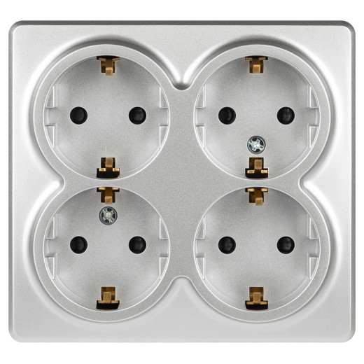 Розетка ЭРА Эксперт 11-2211-03 четверная с заземлением 4х2P+E Schuko со шторками IP20 16A-250В ОУ алюминий