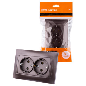 TDM Розетка двойная 2П+З 16А 250В шоколад 