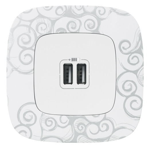 Valena ALLURE.Зарядное устройство с двумя USB-разьемами 240В/5В 1500мА.С лицевой панелью.Белое