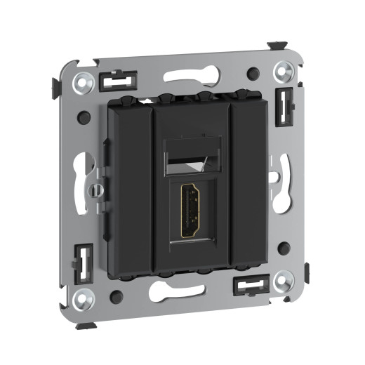 HDMI розетка одинарная в стену, тип А-А, Avanti, черный матовый