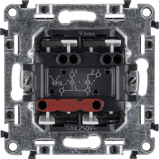 Valena LIFE.Выключатель двухклавишный 10АХ 250В с подсветкой.С лицевой панелью.Слоновая кость