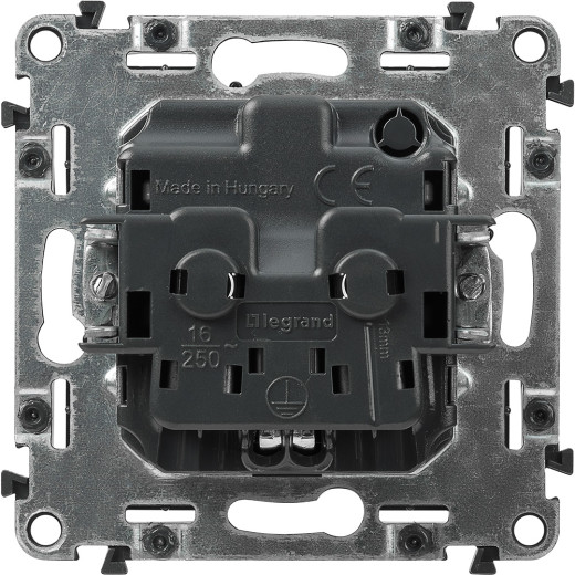 Valena ALLURE.Силовая розетка 2К+З 16А 250В с лицевой панелью.Безвинтовые зажимы.Антрацит