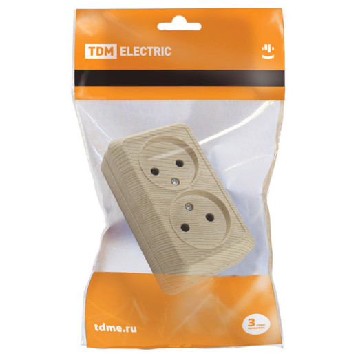 Розетка двойная 2П открытой установки IP20 10А, сосна 