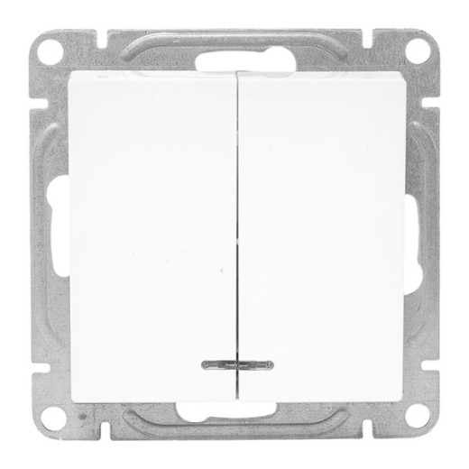 Механизм выключателя, двухклавишный, с подсветкой, белый Эпика EKF