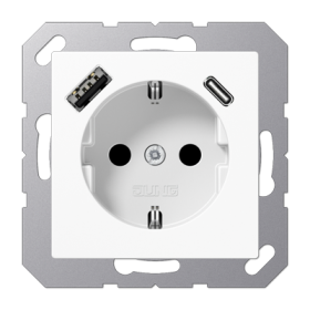 JUNG SCHUKO Розетка  с USB-зарядным устройством, тип A + тип С; термопласт; белый