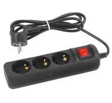 ЭРА Удлинитель электрический UX-3es-1,5m-B с заземлением с выключателем 3 розетки 1,5 м ПВС 3x0,75мм2 черный