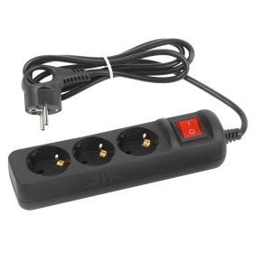 ЭРА Удлинитель электрический UX-3es-1,5m-B с заземлением с выключателем 3 розетки 1,5 м ПВС 3x0,75мм2 черный