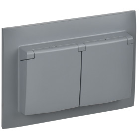 IEK SKANDY Серый Розетка 2-ая с/з с крышкой 16А в сборе IP44 SK-R12Gr