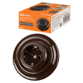 TDM Розетка скрытой установки фарфоровая 2П+З 16А 250В коричневая «Болонь»