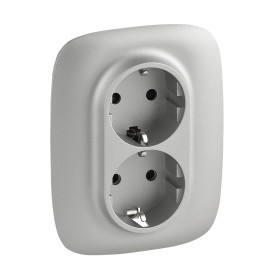 Legrand Valena ALLURE DIY Алюм Розетка 2-ая с/з с защитными шторками, безвинт.зажим.