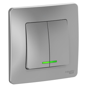 Systeme Electric Blanca внутр Алюминий Выключатель 2-клавишный с подсветкой, 10А, 250B