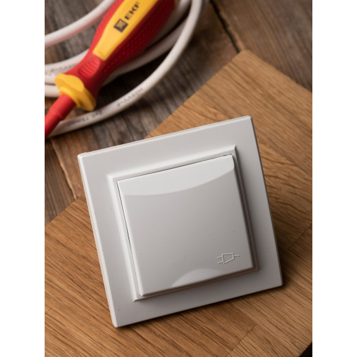 Минск Розетка 1-местная СП с заземлением и крышкой 16А белая с защ. штор. EKF Basic