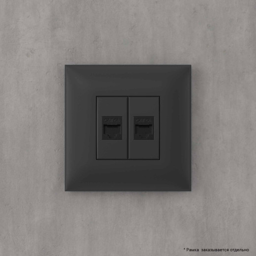 Компьютерная розетка RJ-45 без шторки в стену, кат.6А двойная, Avanti, черный матовый
