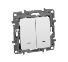 Legrand Etika Белый Переключатель 2-клавишный с подсветкой, 10А, Автоматические клеммы.