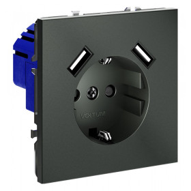 Розетка с заземлением и со шторкой и 2хUSB type A, без рамки Voltum S70 VLS040406