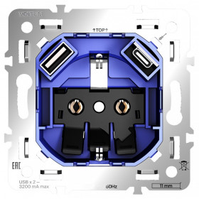 Механизм розетки с заземлением и со шторками и 2хUSB type A и C Voltum S70 VLS0405M
