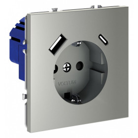 Розетка с заземлением и со шторкой и 2хUSB type A и C, без рамки Voltum S70 VLS040505