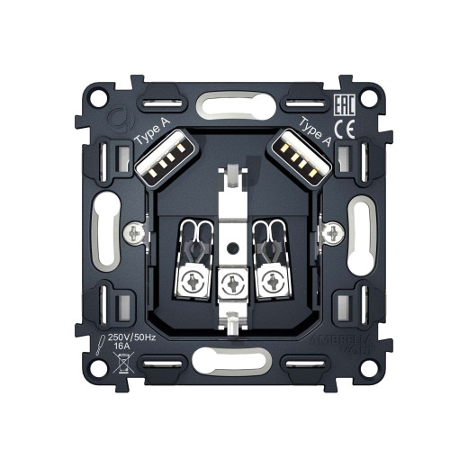 VM155 Механизм электрической розетки 2USB A+A 18W (быстрая зарядка) с/з на винтовых зажимах QUANT