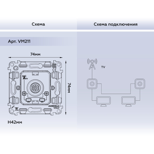 VM211 Механизм TV розетки проходной 5-1000 MHz 4dB QUANT