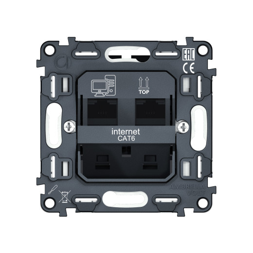 VM189 Механизм компьютерной двойной розетки RJ-45 (8P8C) CAT6 с автоматической защитной шторкой QUANT