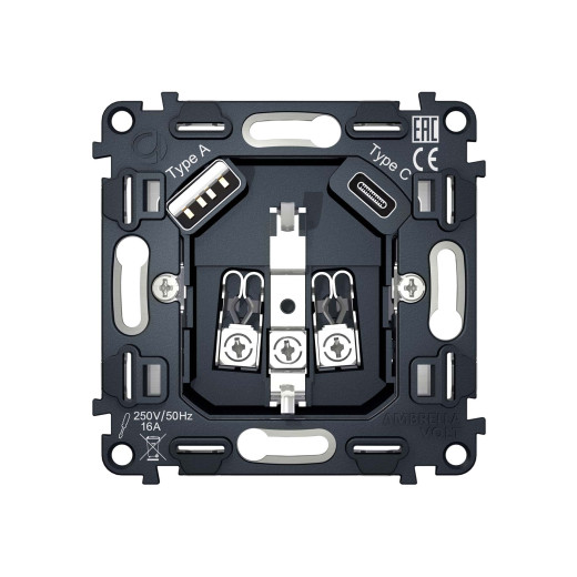 VM160 Механизм электрической розетки 2USB A+C 20W (быстрая зарядка) с/з на винтовых зажимах QUANT