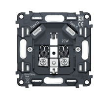 VM165 Механизм электрической розетки 2USB С+C 20W (быстрая зарядка) с/з на винтовых зажимах 16A-250V QUANT