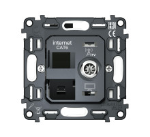 VM195 Механизм розетки компьютерной + TV оконечной RJ-45 (8P8C) CAT6/50-870 MHz 1dB с автоматической защитной шторкой QUANT