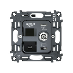 VM195 Механизм розетки компьютерной + TV оконечной RJ-45 (8P8C) CAT6/50-870 MHz 1dB с автоматической защитной шторкой QUANT