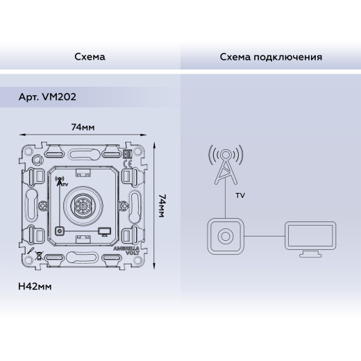 VM202 Механизм TV розетки оконечной 50-870 MHz 1dB QUANT