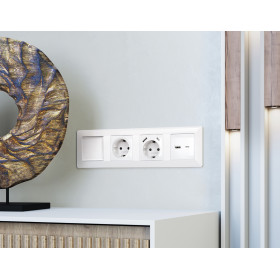 MA111010 Комплект механизма розетки ALFA Белый глянец 2USB A+C 20W (быстрая зарядка) QUANT