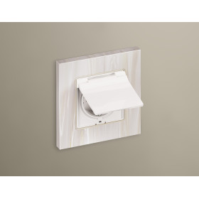 MA108010 Комплект механизма электрической розетки ALFA Белый глянец с/з с шторками и крышкой IP44 QUANT (AP1080, VM141)