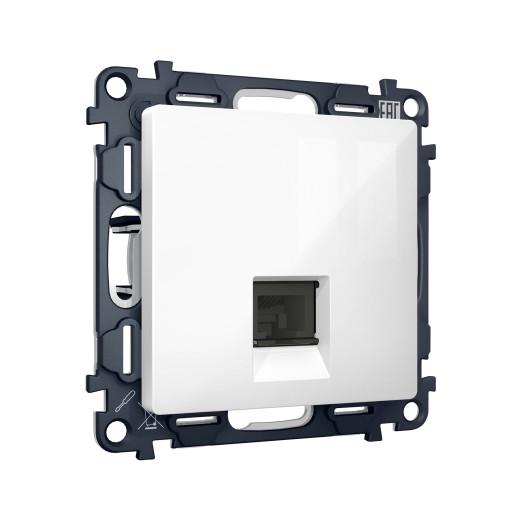 MA112005 Комплект механизма компьютерной розетки RJ-45 экранированной с автоматической защитной шторкой ALFA Белый глянец QUANT (AP1120, VM185)