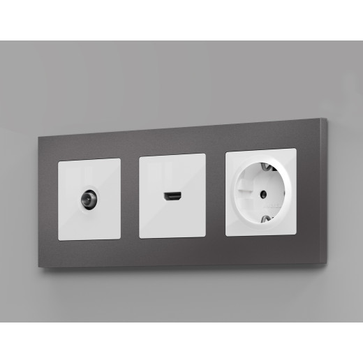 MA113030 Комплект механизма TV розетки проходной ALFA Белый глянец 5-1000 MHz 4dB QUANT (AP1130, VM211)