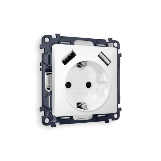 MA109010 Комплект механизма электрической розетки ALFA Белый глянец 2USB A+A 18W (быстрая зарядка) с/з QUANT (AP1090, VM155)