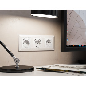 MA109010 Комплект механизма электрической розетки ALFA Белый глянец 2USB A+A 18W (быстрая зарядка) с/з QUANT (AP1090, VM155)