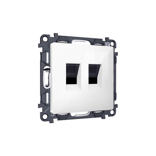 MA112110 Комплект механизма компьютерной двойной розетки RJ-45 с автоматической защитной шторкой ALFA Белый глянец QUANT (AP1121, VM189)